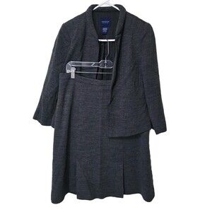 Doncaster Skirt Suit Womens 6 Gray 2PC Zip Blazer Jacket Fluted Skirt Wool Blend